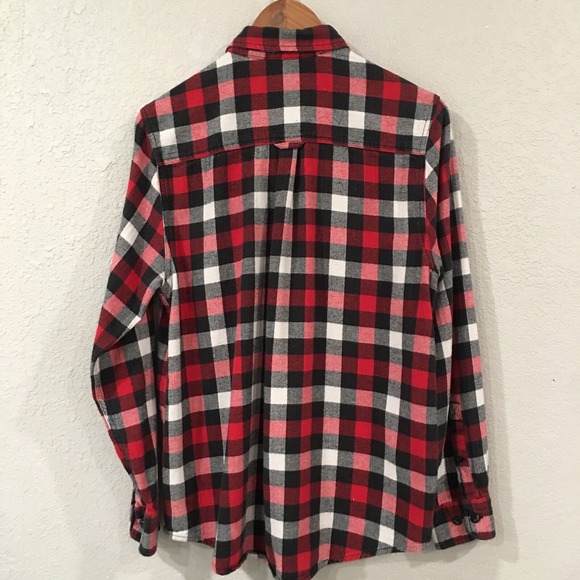 Woolrich Men M Shirt Red Check Flannel Button Up 100% Cotton Outdoor‎ Cabincore - Picture 3 of 10